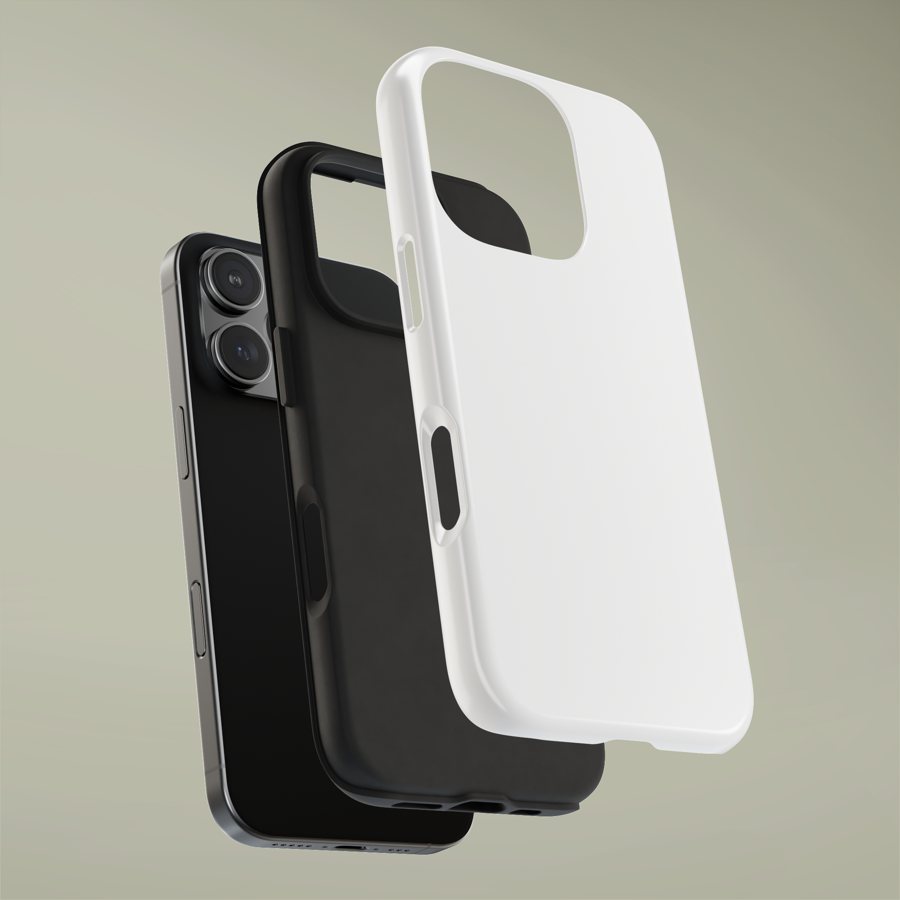 Blank tough phone case shown on and off a phone