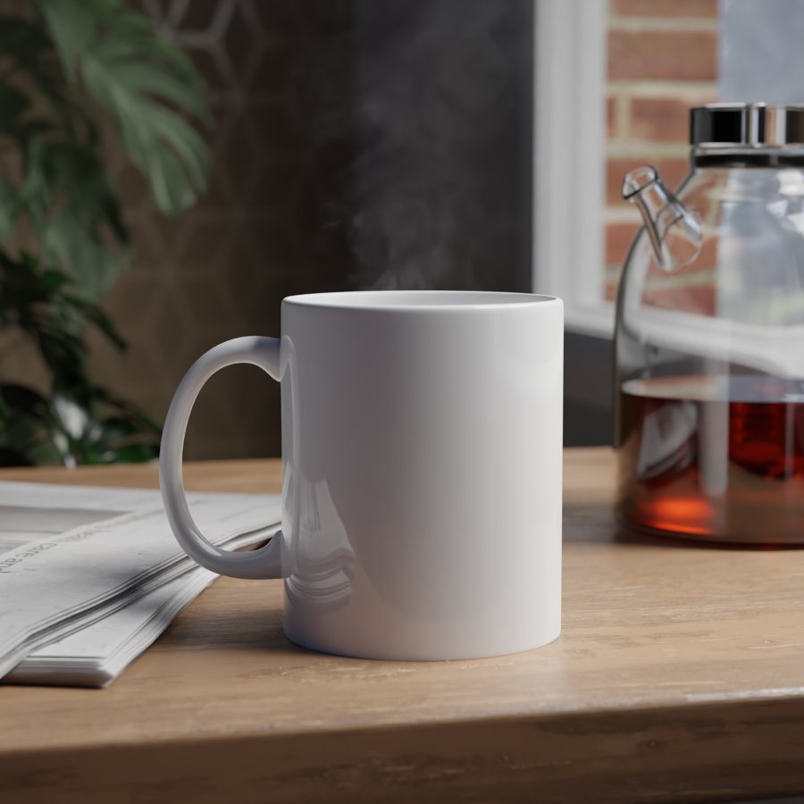 Blank white ceramic mug on a table
